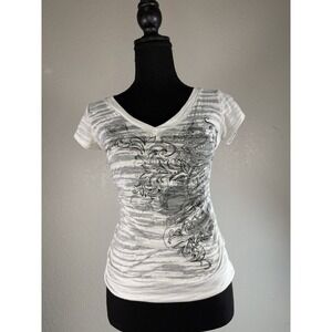 Y2K COZY S & S CASUAL SZ Small White Short Sleeve V-neck